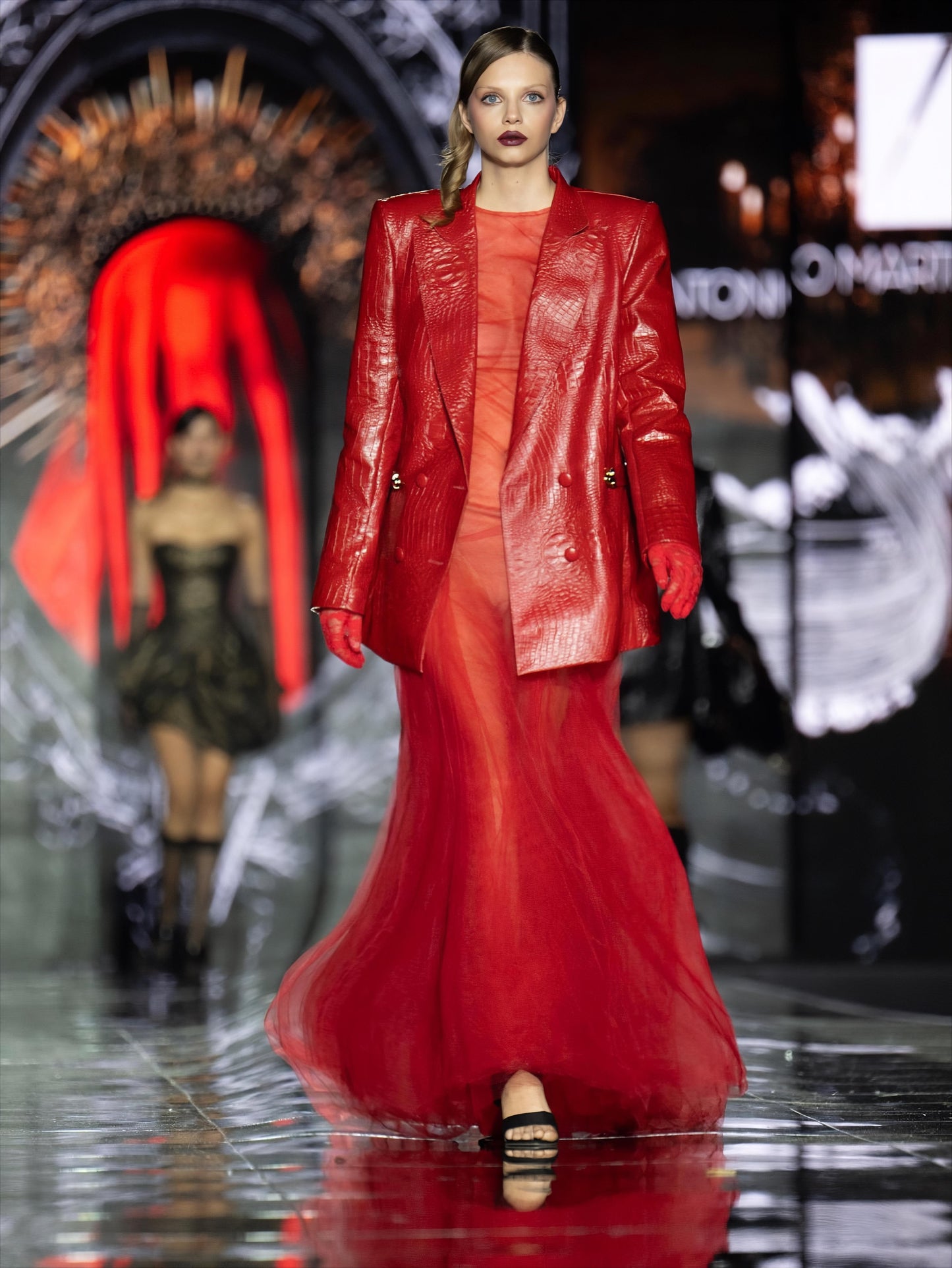 Giacca in Pelle Doppiopetto Rossa