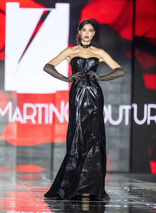 Abito da Sera Sirena in Pelle Nera Lucida