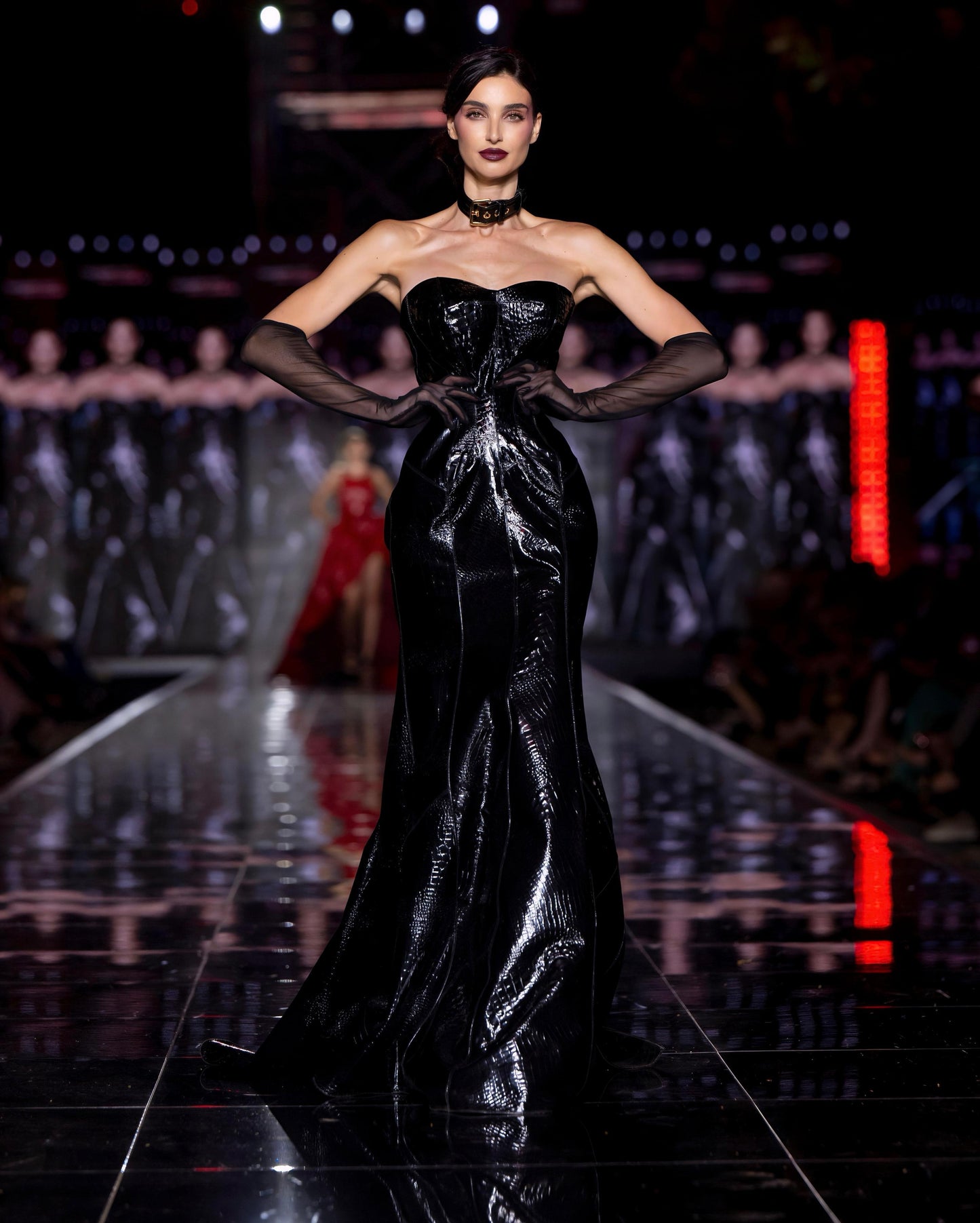 Abito da Sera Sirena in Pelle Nera Lucida