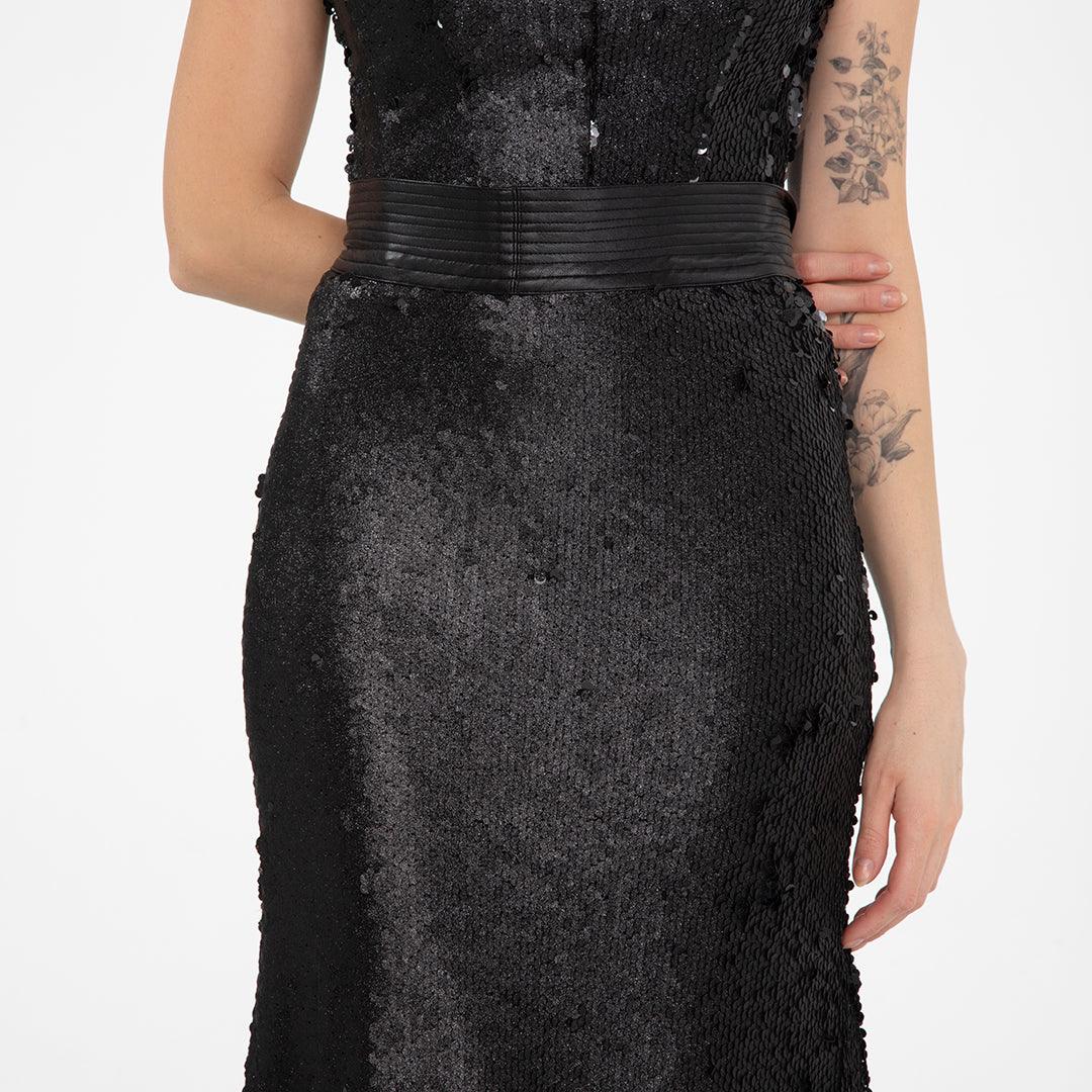Abito da sera lungo in paillettes nero Antonio Martino Couture