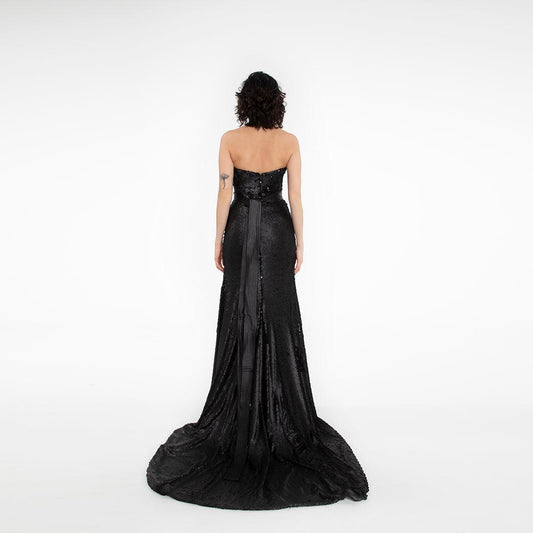 Abito da sera lungo in paillettes nero Antonio Martino Couture