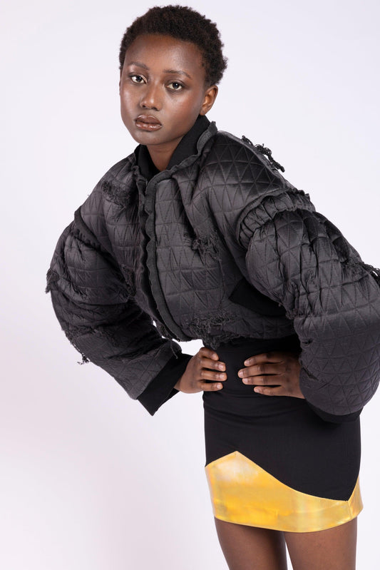 Bomber Corto in Tessuto di Maglia Invecchiato Color Mercurio Antonio Martino Couture