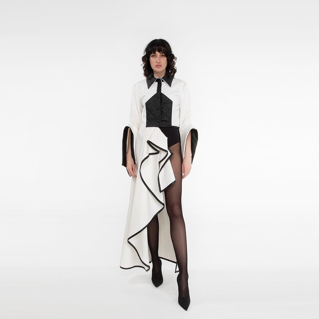 Trench - Camicia in lana bianca e pelle nera Antonio Martino Couture