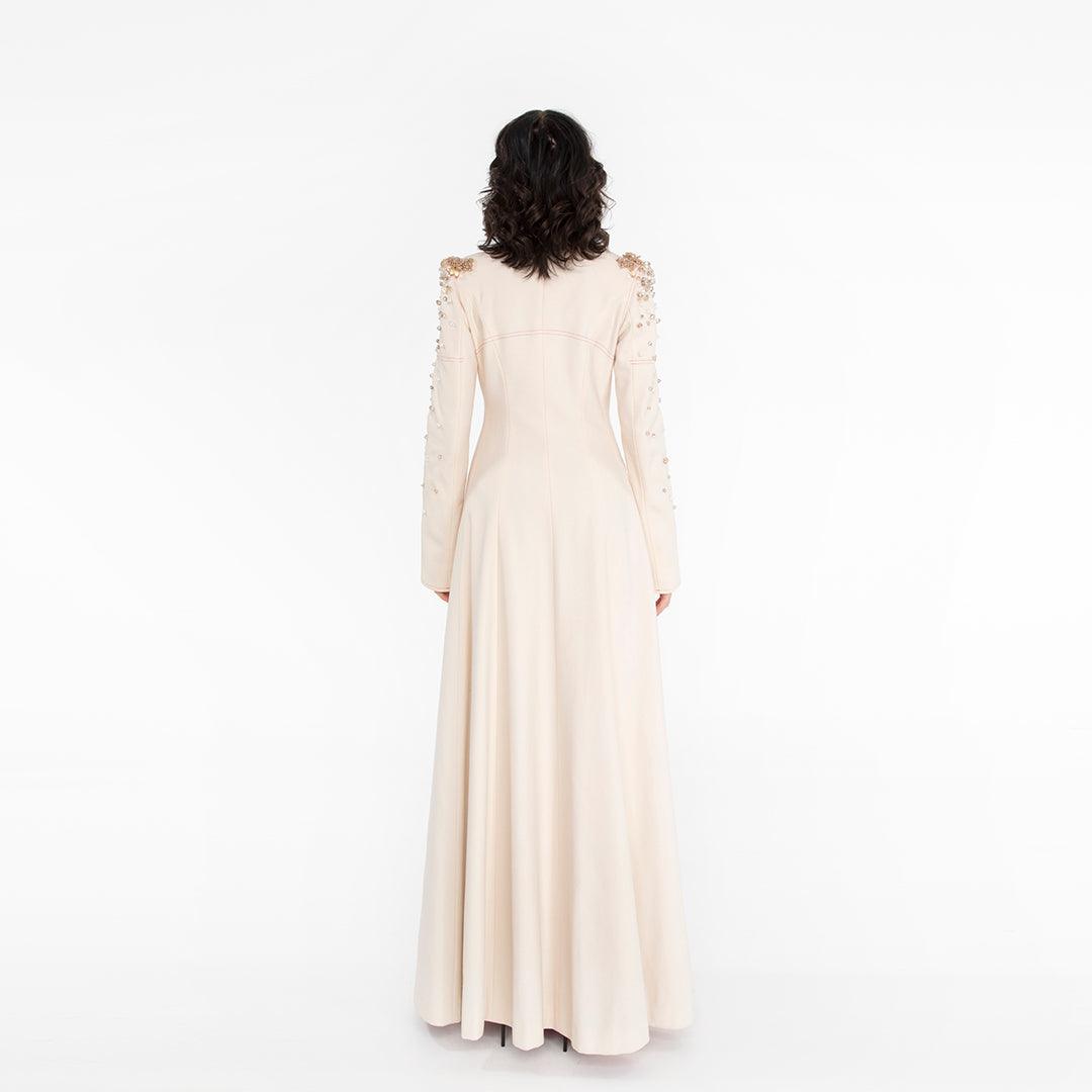 Cappotto Lungo in cachemire color Panna con Spalline ricamate in Swarovski Antonio Martino Couture