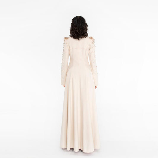 Cappotto Lungo in cachemire color Panna con Spalline ricamate in Swarovski Antonio Martino Couture