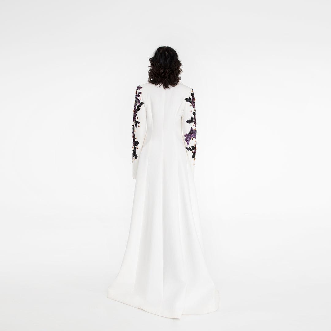 Cappotto Redingote in Lana Bianca con dettagli Ricamati Antonio Martino Couture