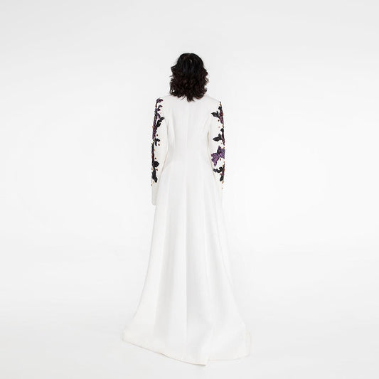 Cappotto Redingote in Lana Bianca con dettagli Ricamati Antonio Martino Couture