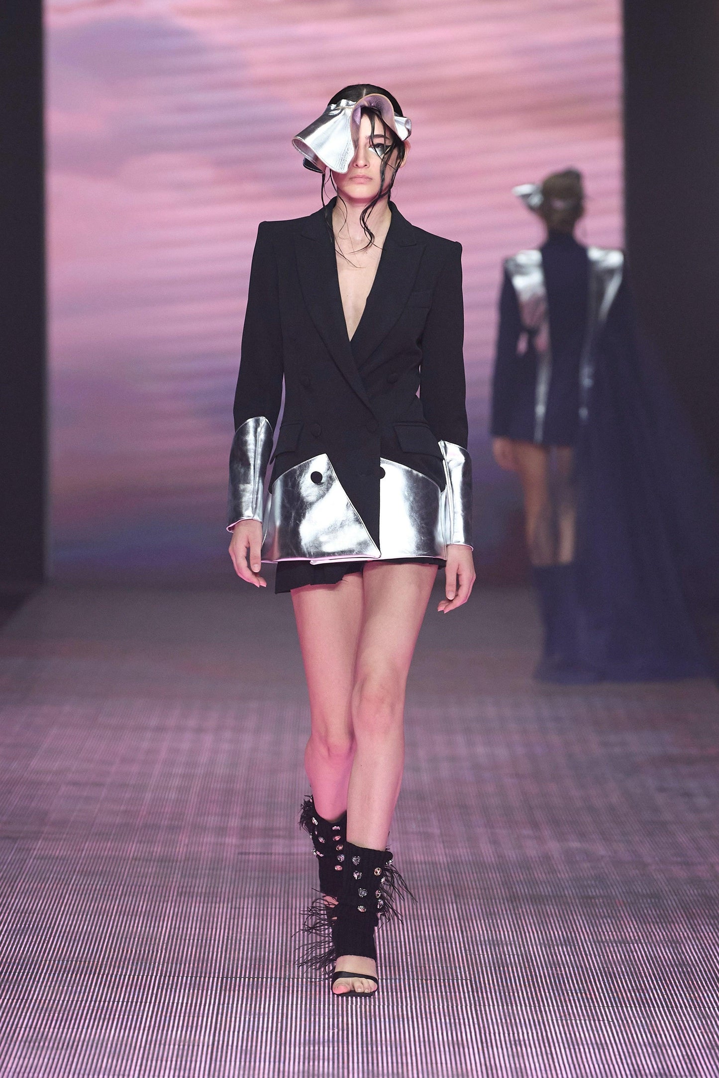 Tailleur Giacca Doppio Petto in Cady Nero Gonna in Cady e Pelle Antonio Martino Couture