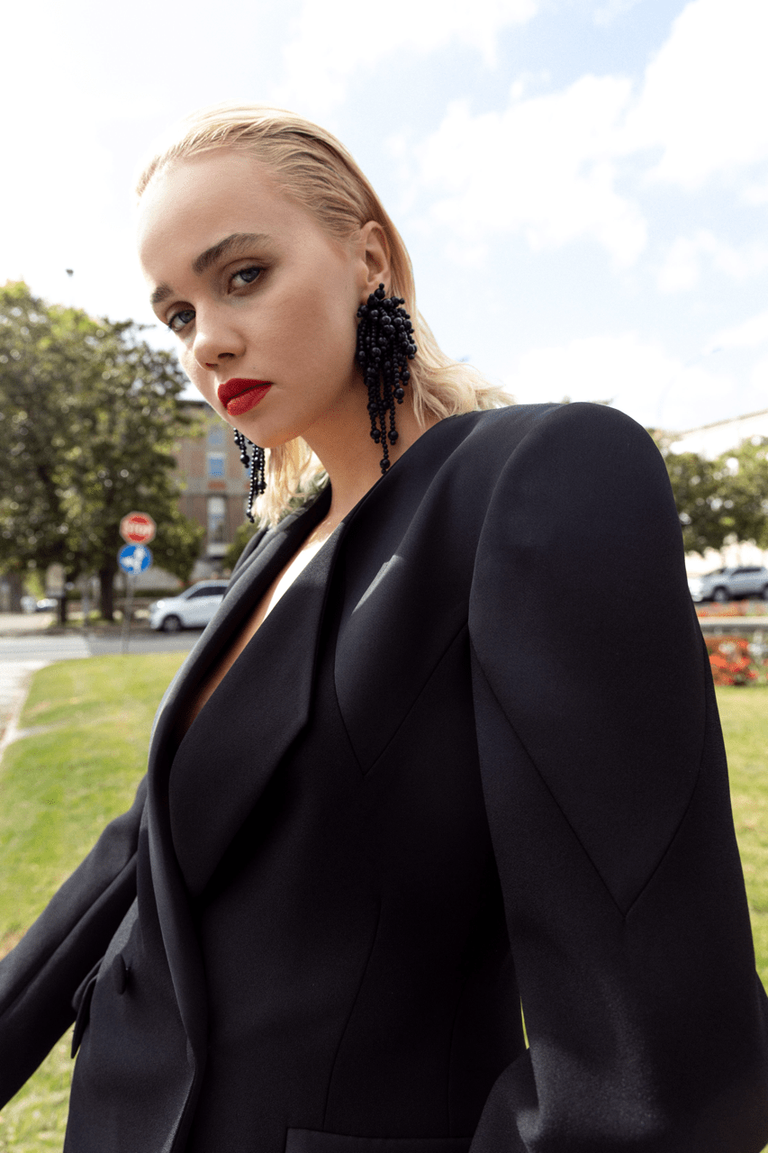 tailleur scuro in seta donna