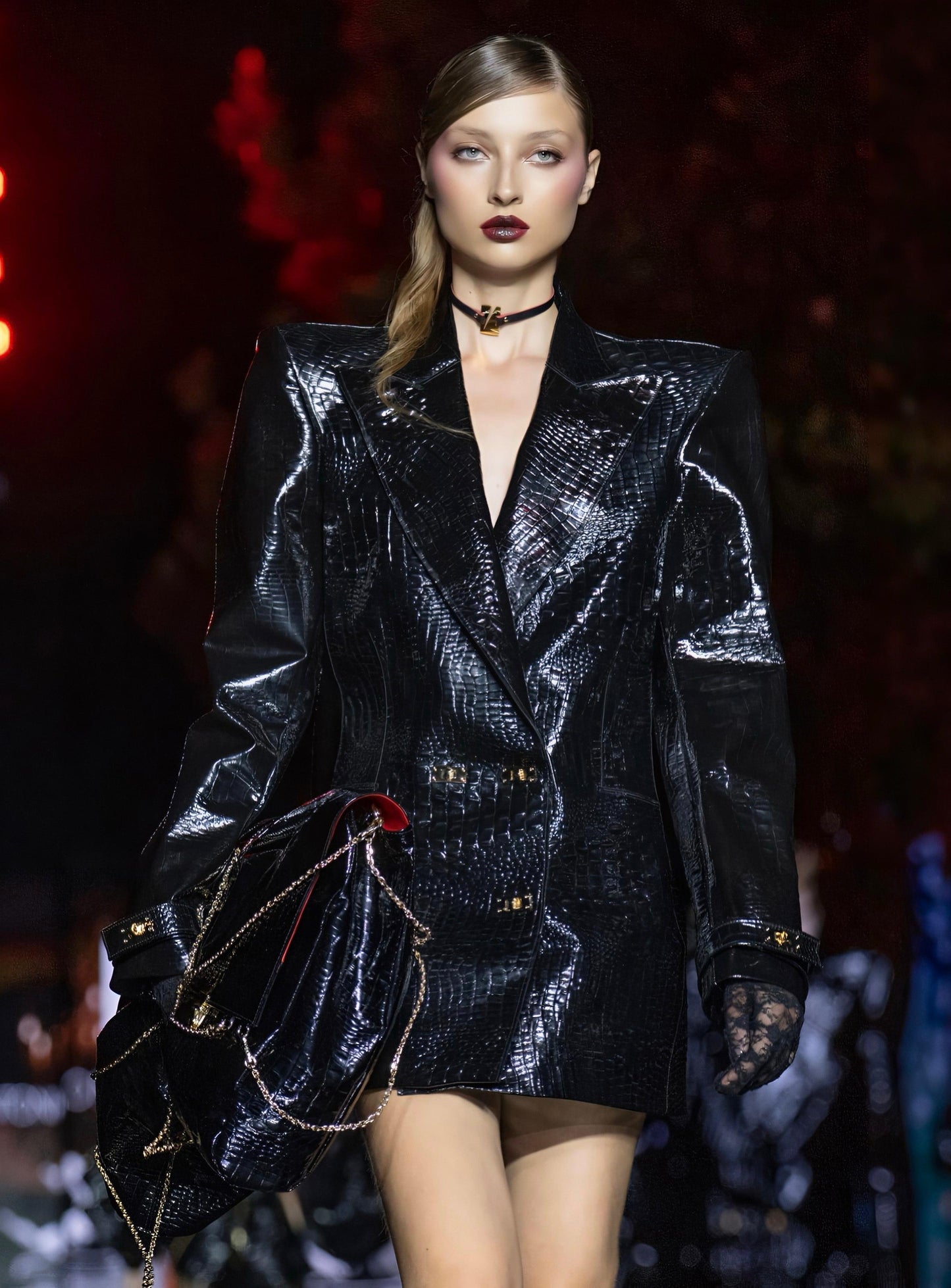 Giacca Stile Minidress Doppio Petto in Pelle Nera