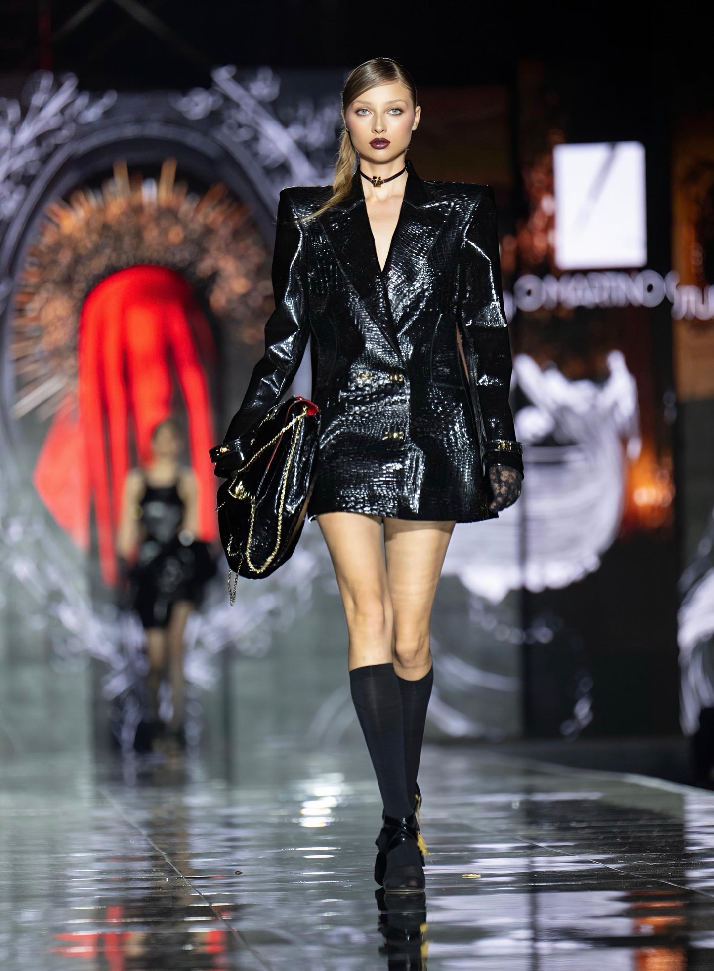 Giacca Stile Minidress Doppio Petto in Pelle Nera