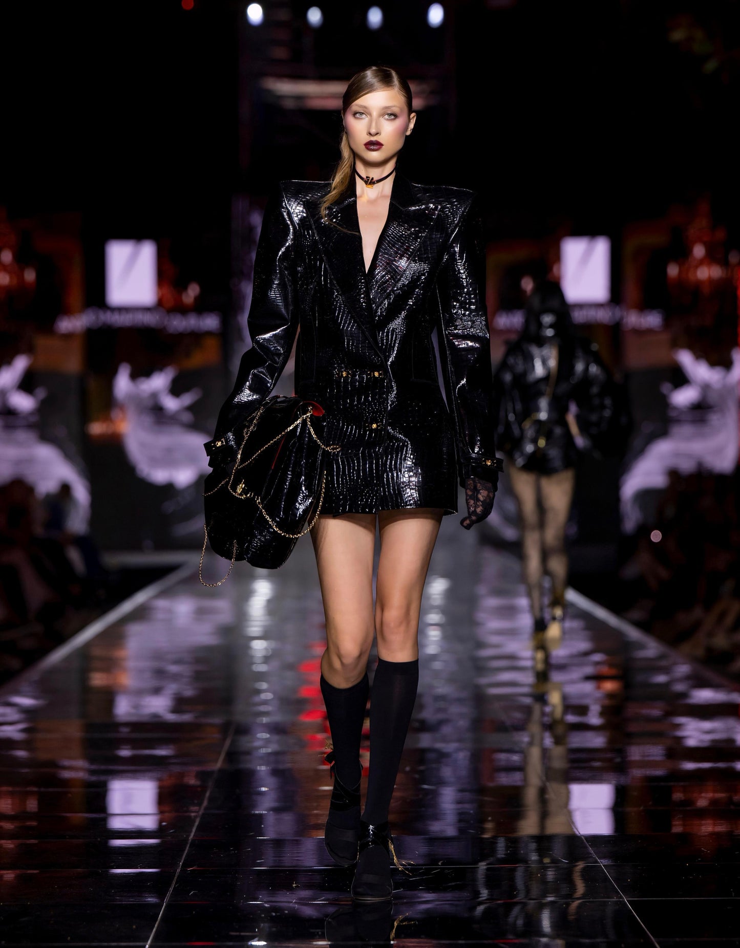 Giacca Stile Minidress Doppio Petto in Pelle Nera