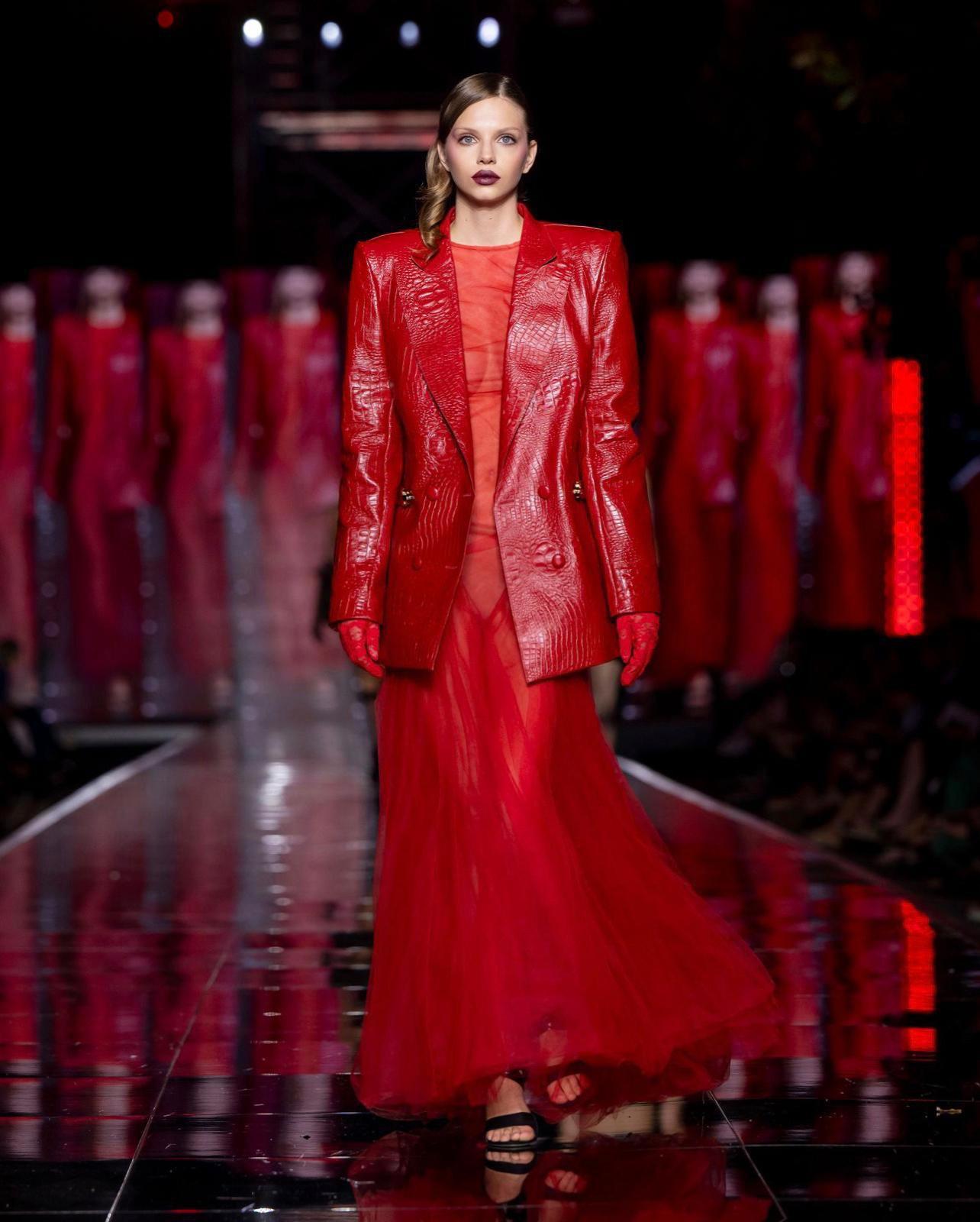 Giacca in Pelle Doppiopetto Rossa