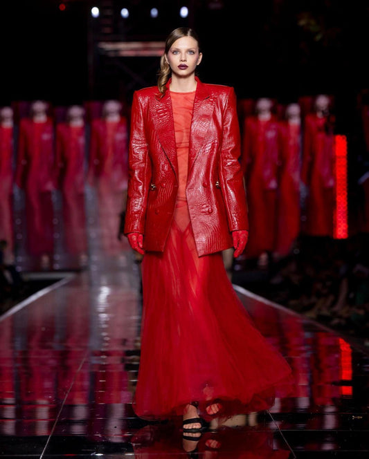 Giacca in Pelle Doppiopetto Rossa