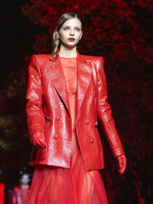 Giacca in Pelle Doppiopetto Rossa