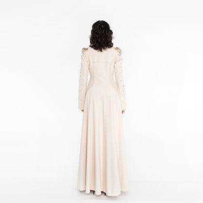 Cappotto Donna su Misura in Lana Panna Lungo con Spalline Ricamate in Cristallo Swarovski